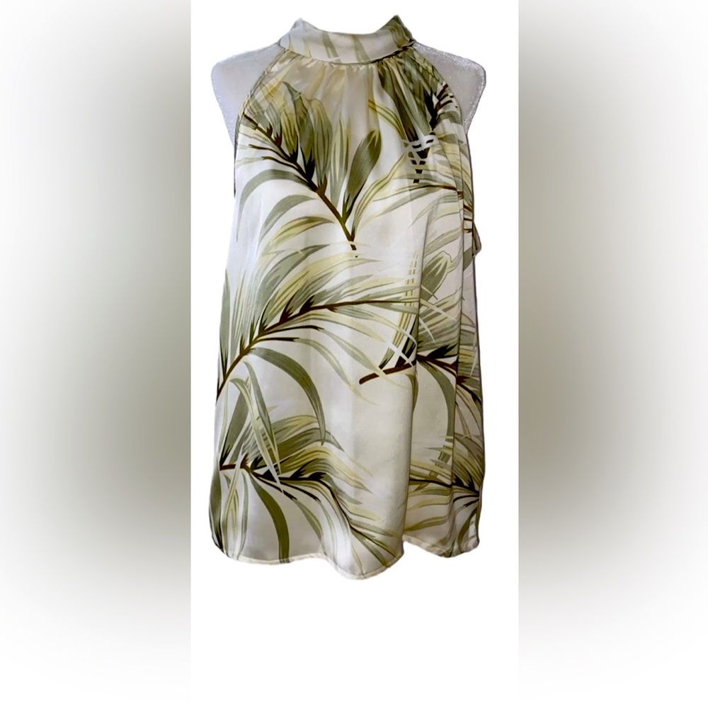 Rachel Zoe Crème with Green Leaf Print Tie Neck Haulter Top Women’s Medium